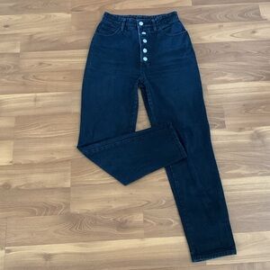 RARE BONGO Vintage 80s 90s Y2K Black High Waist Tapered Fly Button Mom Jeans 24